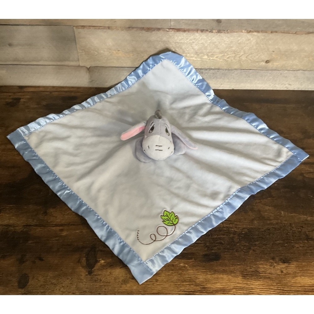 Disney Baby Eeyore Security Blanket Lovey Plush Satin Trim Blue Winnie Pooh 14"
